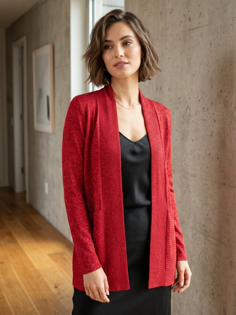 Verve Ami Festive Cardigan M Red Metallic Holiday Whimsigoth Boho Y2K Retro Chic